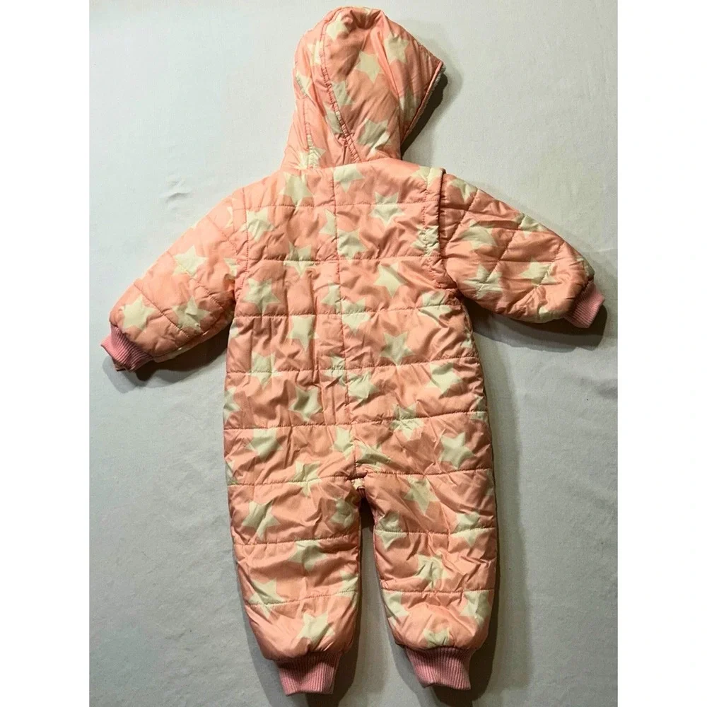 Urban Republic Girls Pink Star Print Sherpa Lined Quilted Snowsuit Pram Suit 18M